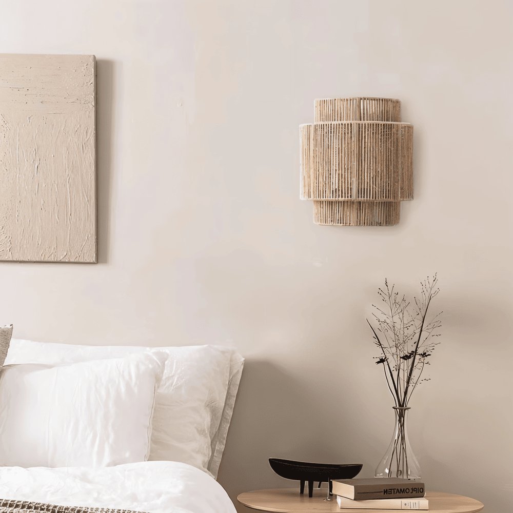 Lámpara de pared de ratán con pantalla de cuerda de cáñamo - Luz natural y encanto auténtico