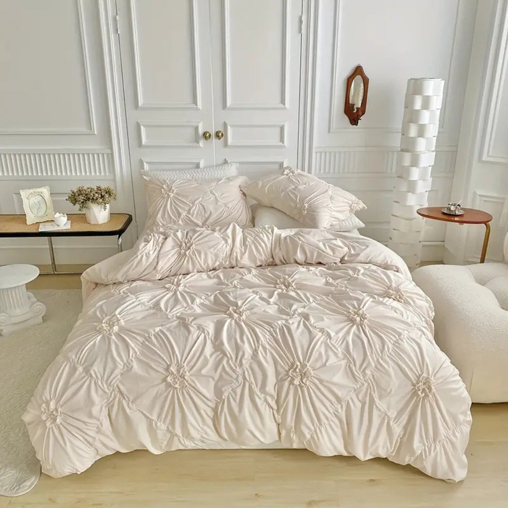 Conjunto de Cama Floral com Detalhes em Renda