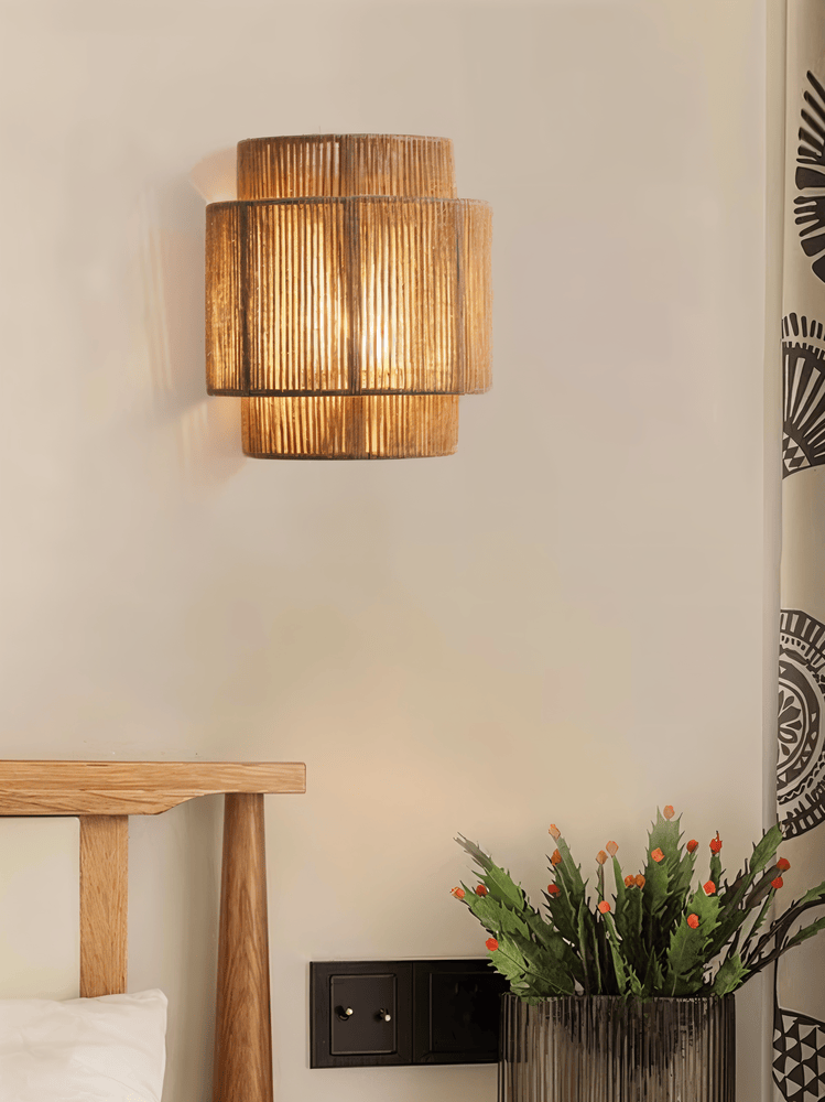 Lámpara de pared de ratán con pantalla de cuerda de cáñamo - Luz natural y encanto auténtico
