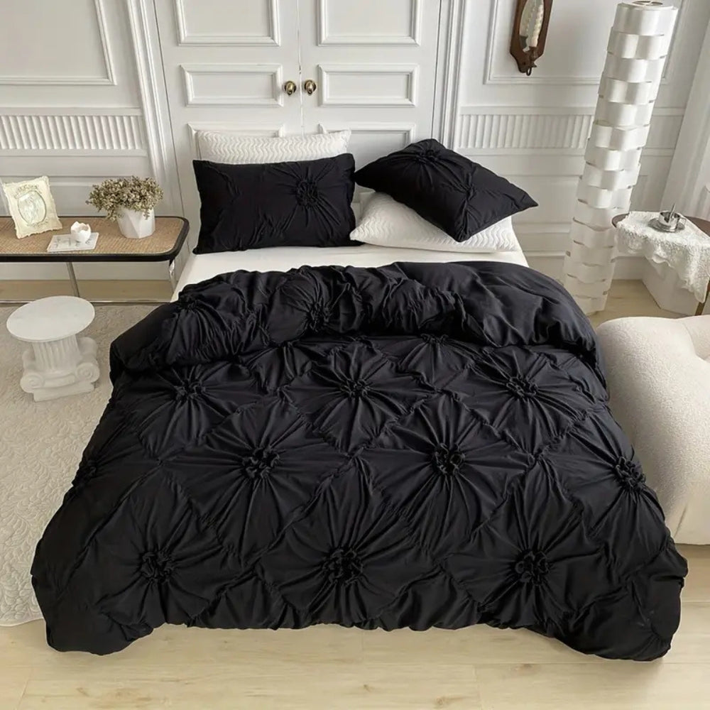 Conjunto de Cama Floral com Detalhes em Renda