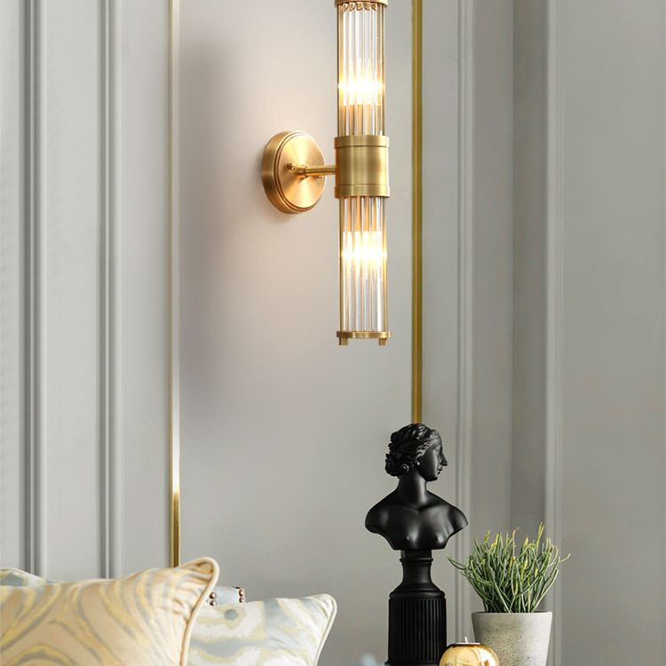 Luminaire Mural Cylindrique Moderne - Style Moderne Doré En Métal Et Verre