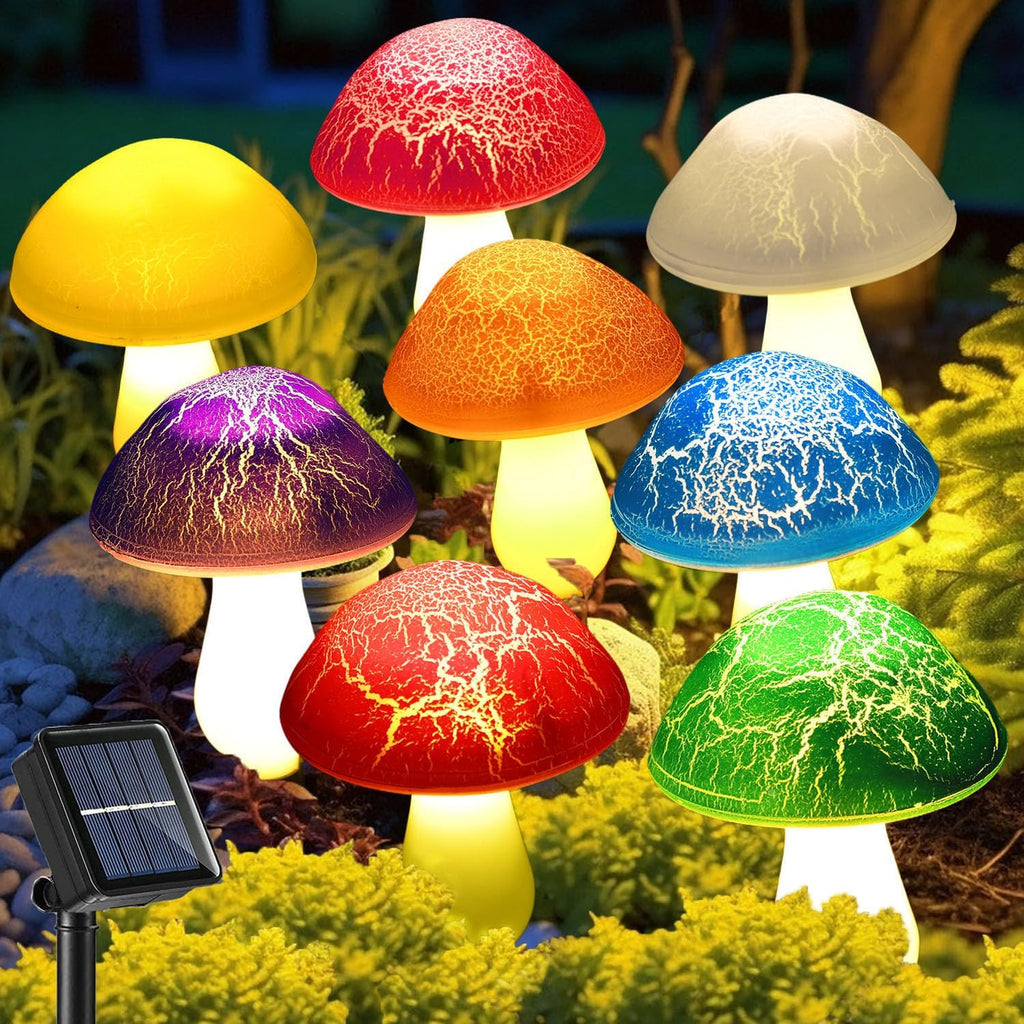 Zonne-lichtset voor de tuin — Decoratieve lichtgevende paddenstoelen 