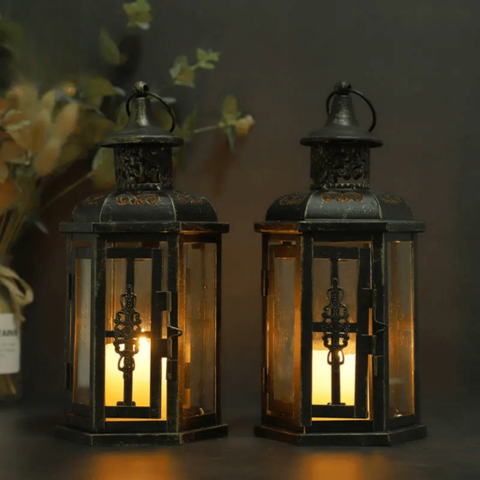 Lanterne porte-bougie i sort metal i skandinavisk stil 