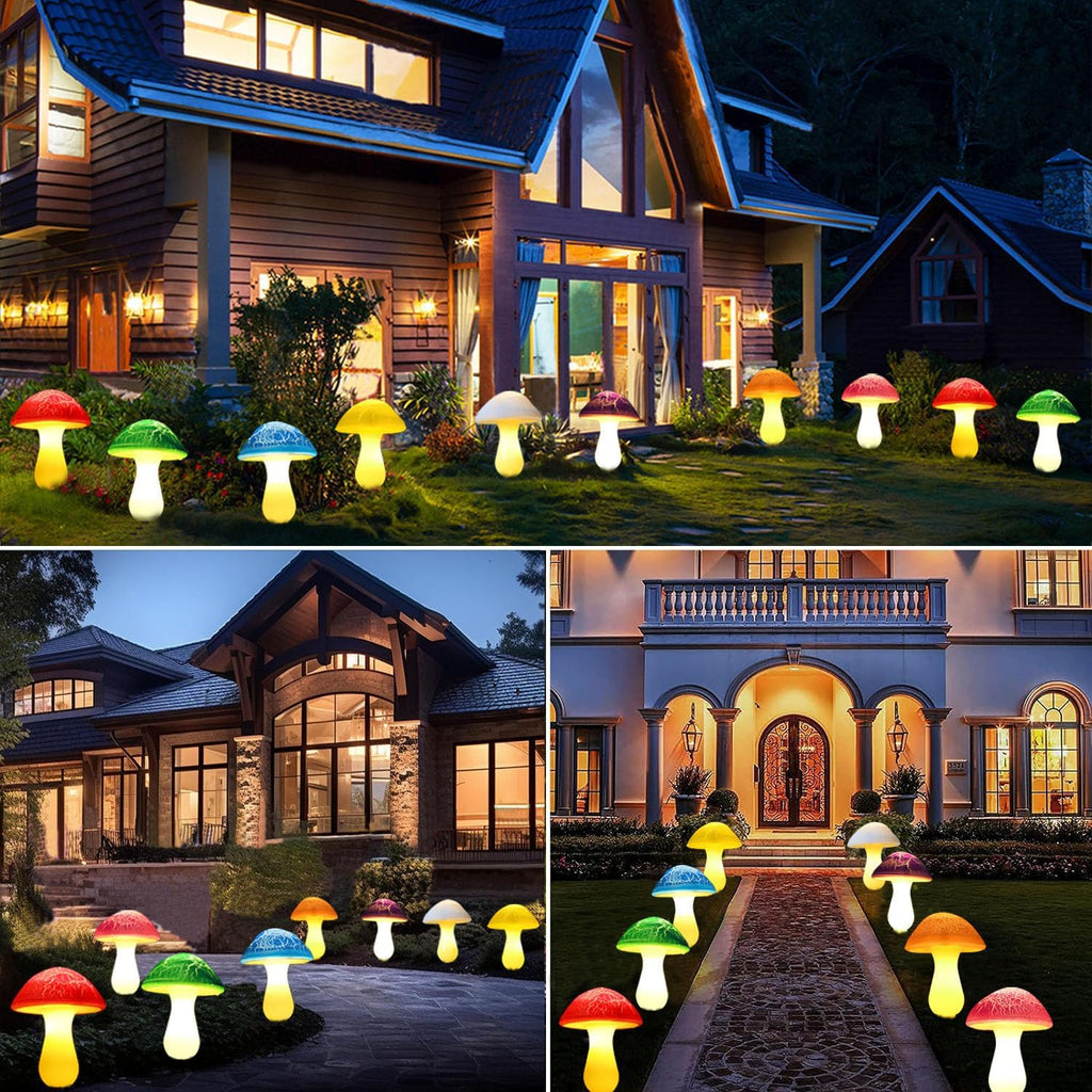 Zonne-lichtset voor de tuin — Decoratieve lichtgevende paddenstoelen 