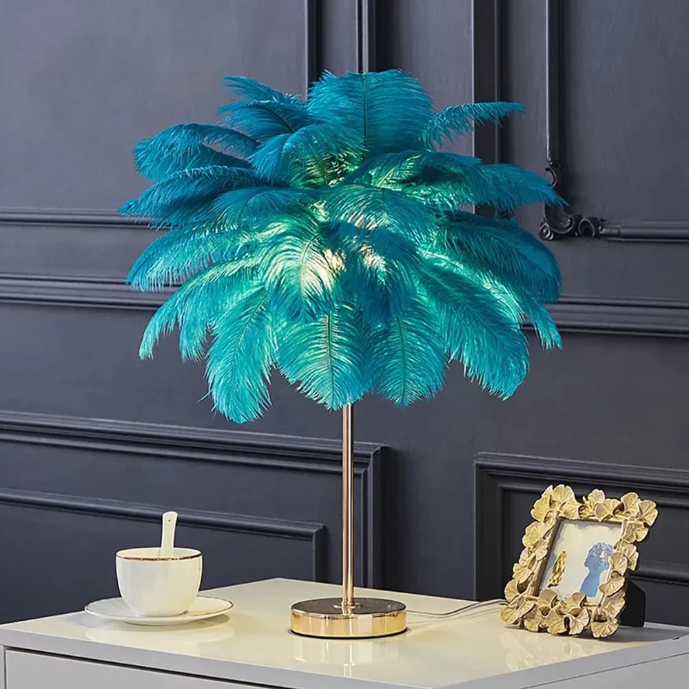 Lampada da Tavolo con Piume Dorate Art Déco – Decorazione Lussuosa e Originale 