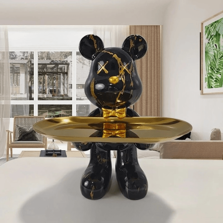 Statua Orso Decorativa Con Vassoio Elegante 