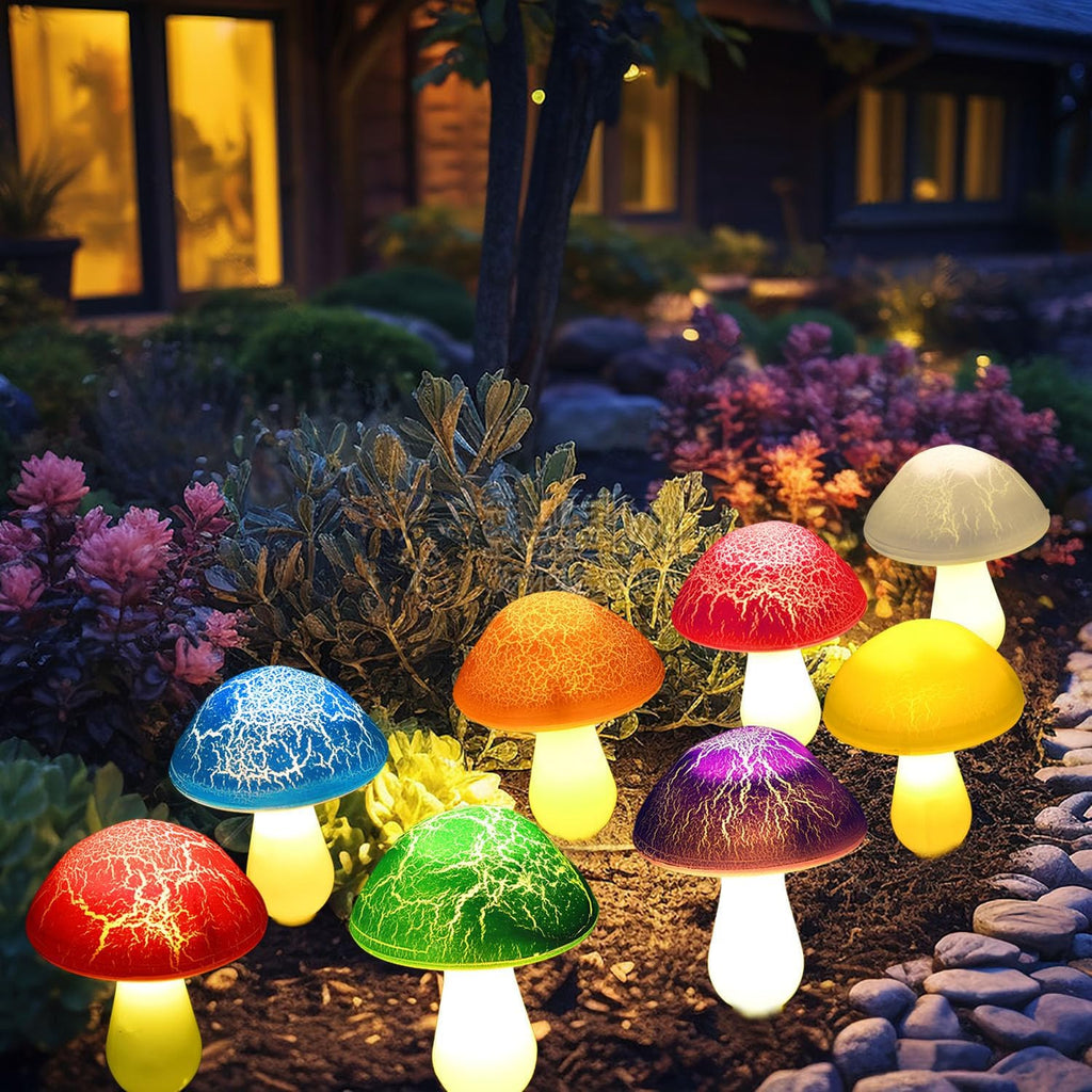 Zonne-lichtset voor de tuin — Decoratieve lichtgevende paddenstoelen 